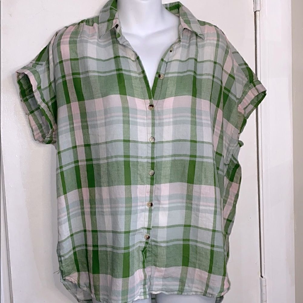 WILD BLUE x Sadie Robertson Green Plaid Shirt-M